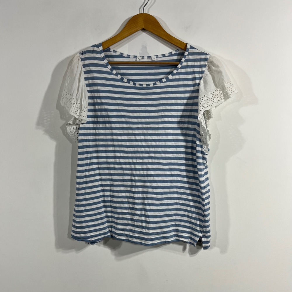 Jane & Delancy Nautical Fisherman Striped Eyelet Lace Flutter Womens Large